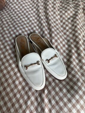 Sam Edelman White Leather Slip-On Mules with Gold Horsebit